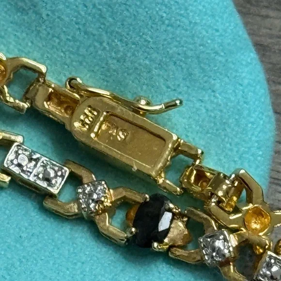 Gold Natural Diamond Sapphire Tennis Bracelet - Picture 9 of 11